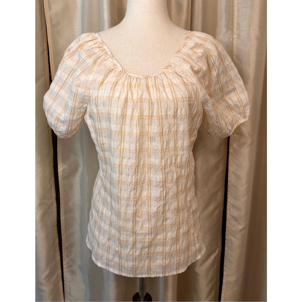 J Crew Women's V Back Puff Sleeve Textured Plaid Top Blouse Size 2 NWOT - Picture 5 of 12